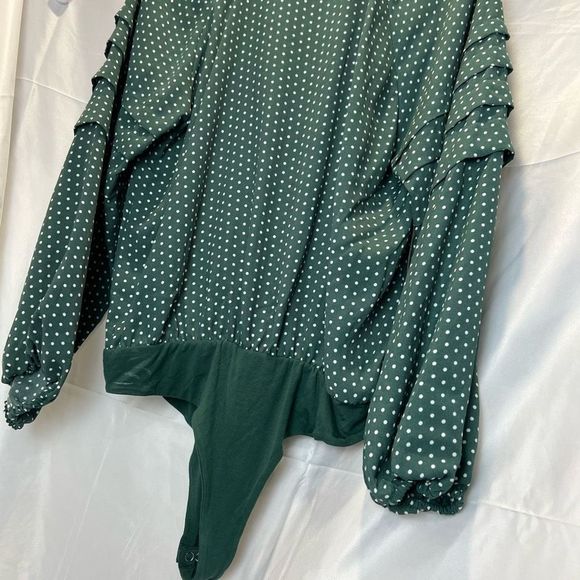 NWT Draper James bodysuit blouse XL green polka dot - Picture 10 of 11